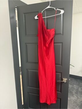 Zara One-Shoulder Red Satin Gown